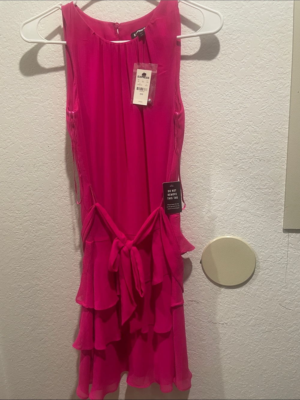 Express Fuchsia Sleeveless Ruffle Tie-Waist Mini Dress